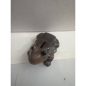 Vintage Kenmar Japan Ceramic Frog Piggy Bank Brown Glazed Coin Bank Mid Century